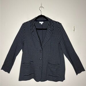 J. Jill Navy and Gray Striped Blazer Jacket Size LP